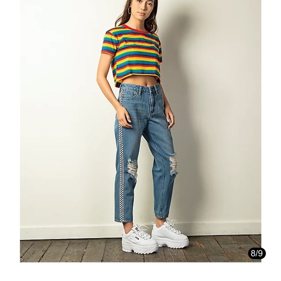 zumiez checkered mom jeans size 0 24” - Picture 8 of 14